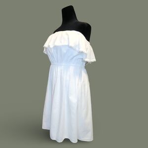 Faded Glory Off-Shoulder Ruffle Knee Length A-Line Dress XXL White Cotton